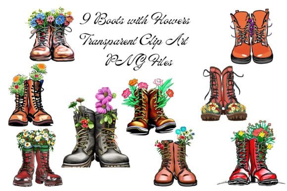 Download 10 Boots and Flowers Transparent Clipart - Premium Bundle